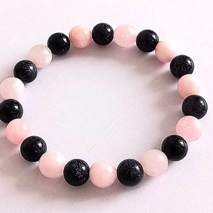 Kék homokkő és rózsakvarc, Ékszer, Karkötő, Gyöngyös karkötő, Gyöngyfűzés, gyöngyhímzés, MESKA