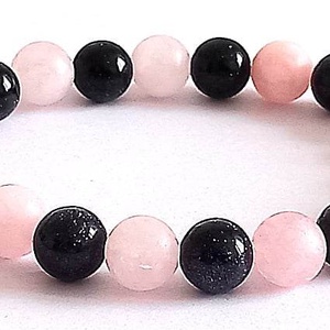 Kék homokkő és rózsakvarc - ékszer - karkötő - gyöngyös karkötő - Meska.hu