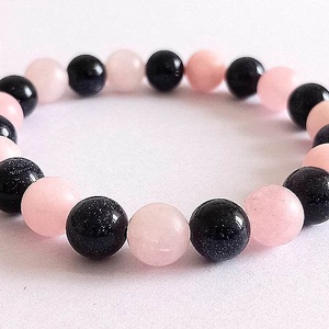 Kék homokkő és rózsakvarc - ékszer - karkötő - gyöngyös karkötő - Meska.hu