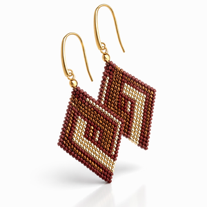 Bordó-arany fülbevaló - ékszer - fülbevaló - lógó fülbevaló - Meska.hu