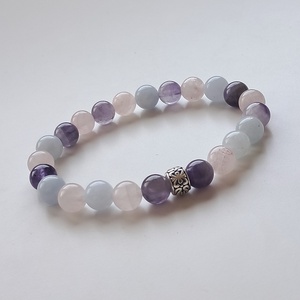 Ametiszt-akvamarin-rózsakvarc - ékszer - karkötő - ásványkarkötő - Meska.hu