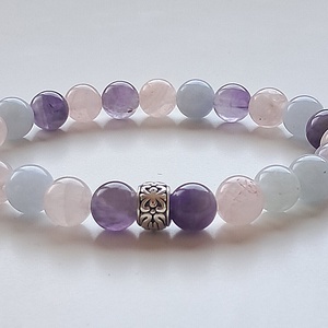 Ametiszt-akvamarin-rózsakvarc - ékszer - karkötő - ásványkarkötő - Meska.hu
