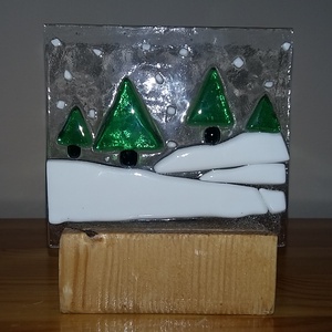 Fenyős havas táj mécsestartó, Karácsony, Karácsonyi lakásdekoráció, Karácsonyi illatgyertya, mécses, Ékszerkészítés, Üvegművészet, MESKA