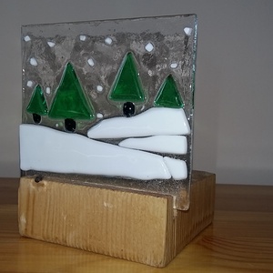 Fenyős havas táj mécsestartó - karácsony - karácsonyi lakásdekoráció - karácsonyi illatgyertya, mécses - Meska.hu