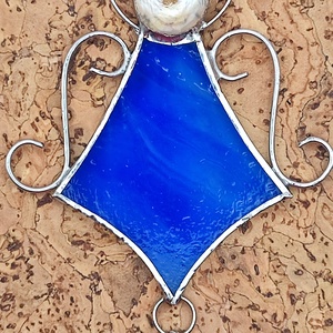 Kék angyal kristállyal, Karácsony, Adventi díszek, Adventi ajtódísz, Üvegművészet, MESKA