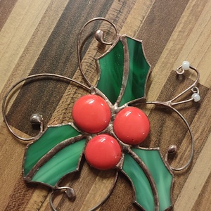 Piros fagyal, Karácsony, Adventi díszek, Adventi ajtódísz, Üvegművészet, MESKA