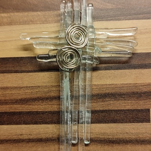 Áttetsző üveg kereszt , Karácsony, Karácsonyi lakásdekoráció, Karácsonyi ajtódíszek, Üvegművészet, MESKA