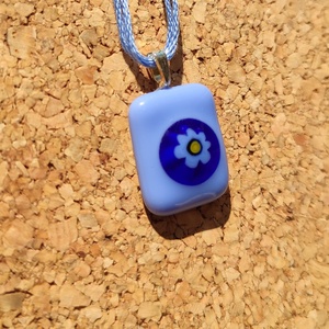 Kék virágos  medál - ékszer - nyaklánc - medál - Meska.hu