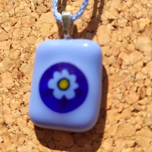 Kék virágos  medál - ékszer - nyaklánc - medál - Meska.hu