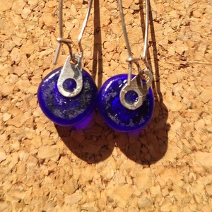 Sötétkék millefiori virágos füli - ékszer - fülbevaló - lógó fülbevaló - Meska.hu