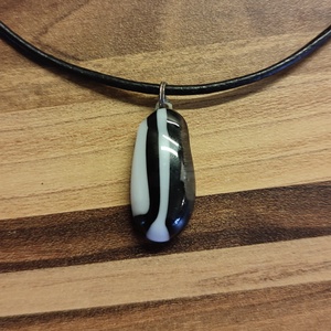 Fekete-fehér csíkoska III. medál, Ékszer, Nyaklánc, Medál, Ékszerkészítés, Üvegművészet, MESKA