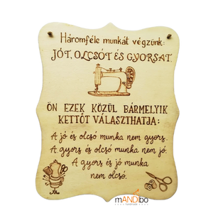 Pirogravírozott képecske varrodába , Otthon & Életmód, Dekoráció, Ajtó- és ablak dekoráció, Ajtótábla, Gravírozás, pirográfia, MESKA