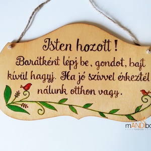 Isten hozott madárkás pirogravírozott kép  - otthon & életmód - dekoráció - ajtó- és ablak dekoráció - ajtódísz & kopogtató - Meska.hu