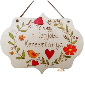 Keresztanyának készült személyreszabható pirogravírozott képecske, Otthon & Életmód, Dekoráció, Kép & Falikép, Fából készült kép, Gravírozás, pirográfia, MESKA