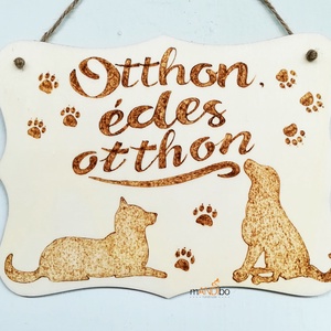 Otthon édes otthon kutyás kopogtató - pirogravírozott képecske, Otthon & Életmód, Dekoráció, Ajtó- és ablak dekoráció, Ajtótábla, Gravírozás, pirográfia, MESKA