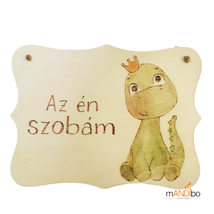 Dinós gyerekszoba ajtajára készült pirogravírozott kép  - otthon & életmód - babaszoba, gyerekszoba - babaszoba kép - Meska.hu