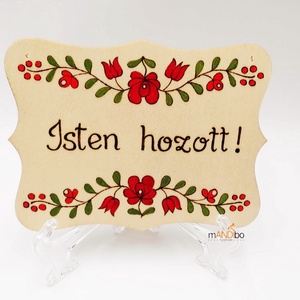 Népies tulipános magyaros mintás Isten hozott pirogravírozott kép, Otthon & Életmód, Ház & Kert, Névtábla, Gravírozás, pirográfia, MESKA