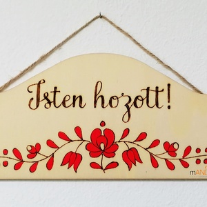 Isten hozott, édes otthon magyaros mintás pirogravírozott kép , Otthon & Életmód, Dekoráció, Ajtó- és ablak dekoráció, Ajtódísz & Kopogtató, Gravírozás, pirográfia, MESKA