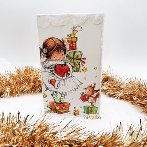 Karácsonyi álló deszkakép dekoráció - Angyalka mókussal - Meska.hu