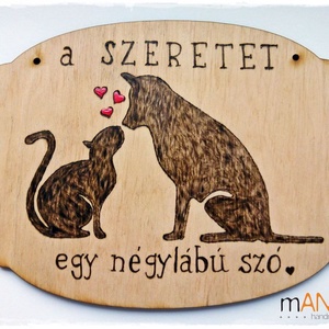 Kutya / macska kedvelőknek - vicces kopogtató - pirogravírozott képecske, Otthon & Életmód, Dekoráció, Ajtó- és ablak dekoráció, Ajtótábla, Gravírozás, pirográfia, MESKA