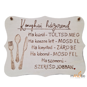 Konyhai házirend pirogravírozott kép - új háziasszonyoknak, Otthon & Életmód, Konyhafelszerelés, tálalás, Konyhai dekoráció, Konyhai dísz, Gravírozás, pirográfia, MESKA