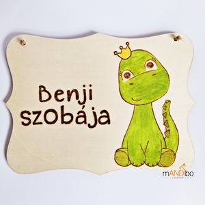 Dinós gyerekszoba ajtajára készült pirogravírozott kép , Otthon & Életmód, Babaszoba, gyerekszoba, Babaszoba kép, Gravírozás, pirográfia, MESKA