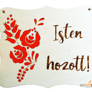 Népies tulipános magyaros mintás Isten hozott / Édes otthon pirogravírozott kép, Otthon & Életmód, Ház & Kert, Névtábla, Gravírozás, pirográfia, MESKA