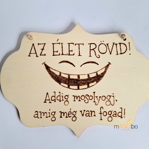 Vicces képecske - az élet rövid, addig mosolyogj, amíg még van fogad, Otthon & Életmód, Dekoráció, Kép & Falikép, Fából készült kép, Gravírozás, pirográfia, MESKA