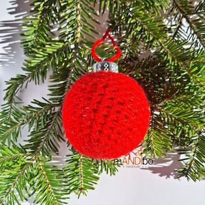 Horgolt piros színű karácsonyfadísz  - Meska.hu