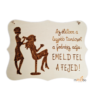 Fodrásznak készült pirogravírozott kép, Otthon & Életmód, Dekoráció, Kép & Falikép, Fából készült kép, Gravírozás, pirográfia, MESKA