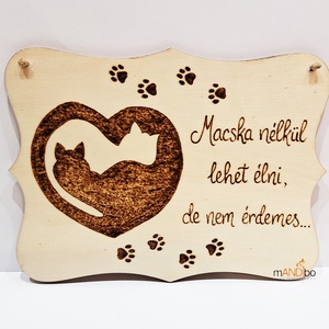 Macskás kopogtató - pirogravírozott képecske - Meska.hu