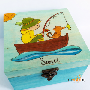 Fiús horgászos cicás kincsesláda - doboz - ékszer - ékszertartó - ékszerdoboz - Meska.hu