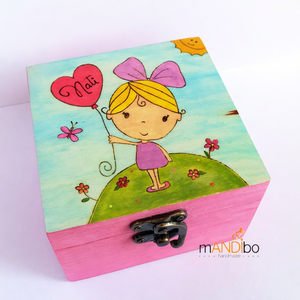 Kislányos ékszertartó - kincsesláda - doboz, Ékszer, Ékszertartó, Ékszerdoboz, Festett tárgyak, Gravírozás, pirográfia, MESKA