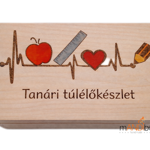 Tanári túlélőkészlet - vicces ajándék pedagógusoknak évzáróra, ballagásra, Esküvő, Emlék & Ajándék, Doboz, Gravírozás, pirográfia, MESKA