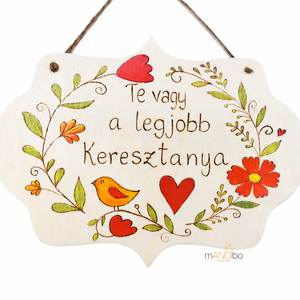 Keresztanyának készült személyreszabható pirogravírozott képecske, Otthon & Életmód, Dekoráció, Kép & Falikép, Fából készült kép, Gravírozás, pirográfia, MESKA