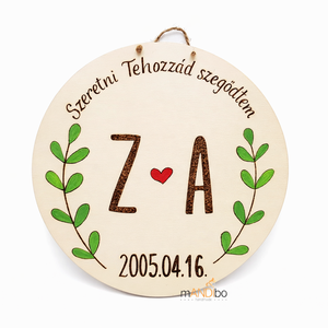 Személyre szabható kerek pirogravírozott falikép évfordulóra, esküvőre, Otthon & Életmód, Dekoráció, Kép & Falikép, Táblakép, Gravírozás, pirográfia, MESKA