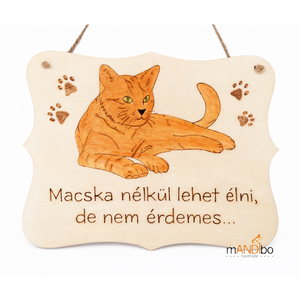 Vicces macskás kopogtató - pirogravírozott képecske, Otthon & Életmód, Dekoráció, Ajtó- és ablak dekoráció, Ajtótábla, Gravírozás, pirográfia, MESKA