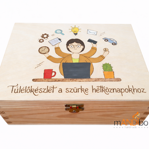 Túlélőkészlet a szürke hétköznapokhoz - vicces ajándék pedagógusoknak évzáróra, ballagásra, Esküvő, Emlék & Ajándék, Doboz, Gravírozás, pirográfia, MESKA