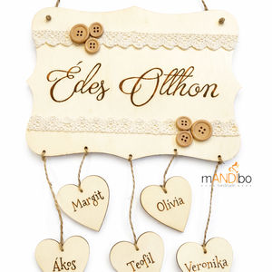 Isten hozott / Édes otthon pirogravírozott családi névtábla szívekkel - otthon & életmód - ház & kert - névtábla - Meska.hu