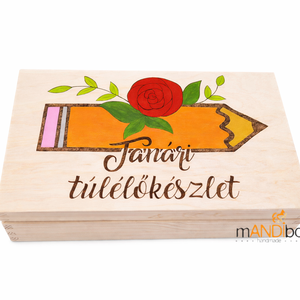 Tanári túlélőkészlet - vicces ajándék pedagógusoknak évzáróra, ballagásra, Esküvő, Emlék & Ajándék, Doboz, Gravírozás, pirográfia, MESKA