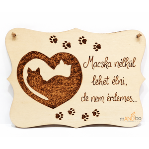 Macskás kopogtató - pirogravírozott képecske, Otthon & Életmód, Dekoráció, Ajtó- és ablak dekoráció, Ajtótábla, Gravírozás, pirográfia, MESKA