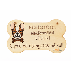 Vicces harapós kutyára figyelmeztető csont formájú kopogtató - pirogravírozott képecske, Otthon & Életmód, Ház & Kert, Kutyatábla, Gravírozás, pirográfia, MESKA