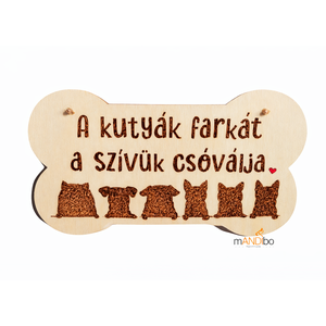 A kutyák farkát a szívük csóválja csont formájú kopogtató - pirogravírozott képecske, Otthon & Életmód, Dekoráció, Ajtó- és ablak dekoráció, Ajtótábla, Gravírozás, pirográfia, MESKA