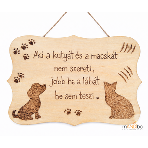 Kutya / macska kedvelőknek - vicces kopogtató - pirogravírozott képecske, Otthon & Életmód, Dekoráció, Ajtó- és ablak dekoráció, Ajtótábla, Gravírozás, pirográfia, MESKA