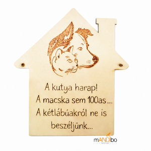 Kutyás macskás vicces kopogtató - pirogravírozott képecske, Otthon & Életmód, Dekoráció, Ajtó- és ablak dekoráció, Ajtótábla, Gravírozás, pirográfia, MESKA