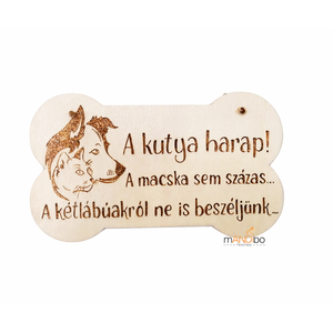 Vicces harapós kutyára figyelmeztető csont formájú kopogtató - pirogravírozott képecske, Otthon & Életmód, Ház & Kert, Kutyatábla, Gravírozás, pirográfia, MESKA