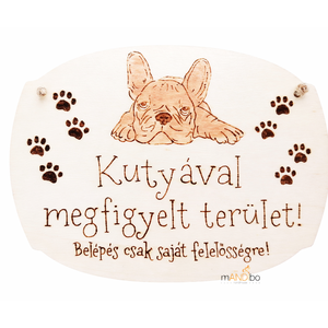 Kutyával megfigyelt terület -  kopogtató - pirogravírozott képecske, Otthon & Életmód, Dekoráció, Ajtó- és ablak dekoráció, Ajtótábla, Gravírozás, pirográfia, MESKA