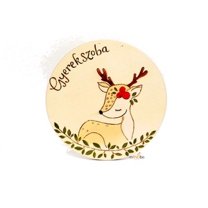 Őzikés kopogtató - gyerekszoba kép, Baba - mama, Babaszoba dekoráció, Gyerek névtábla, Gravírozás, pirográfia, MESKA