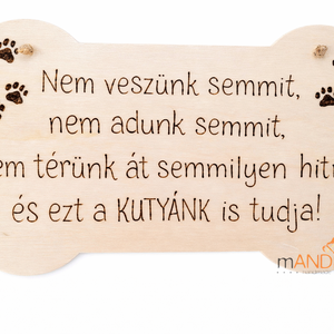 Vicces harapós kutyára figyelmeztető csont formájú kopogtató - pirogravírozott képecske, Otthon & Életmód, Ház & Kert, Kutyatábla, Gravírozás, pirográfia, MESKA