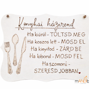 Konyhai házirend pirogravírozott kép - új háziasszonyoknak, Otthon & Életmód, Konyhafelszerelés, tálalás, Konyhai dekoráció, Konyhai dísz, Gravírozás, pirográfia, MESKA